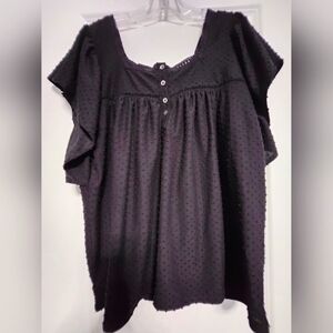 LOFT Black Swiss Dot Short Sleeve Blouse